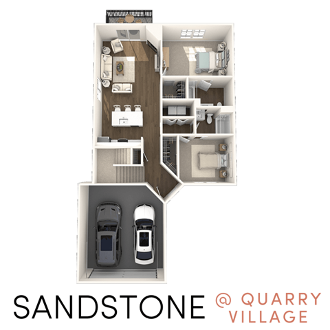 Floor plan for 2 beds, 2 baths, 1264 sqft